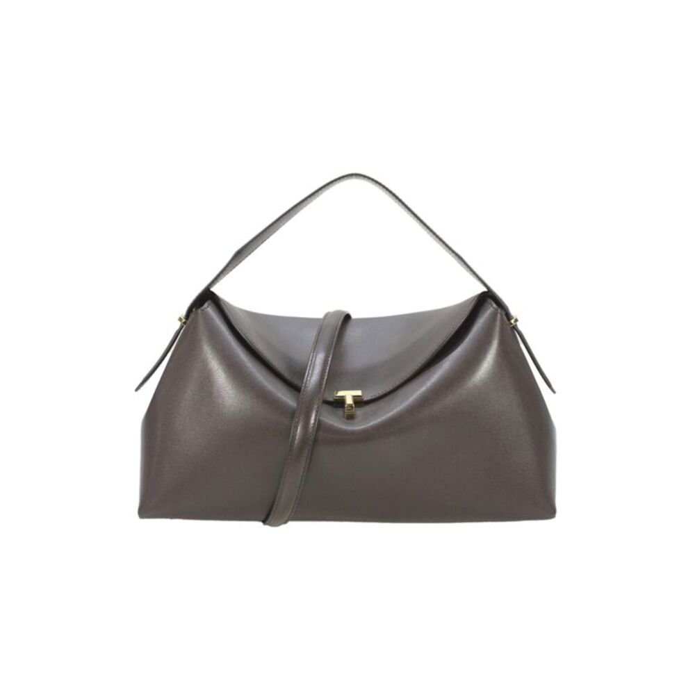 Toteme Womens Single Strap Leather Flap Shoulder Handbag Dark Brown